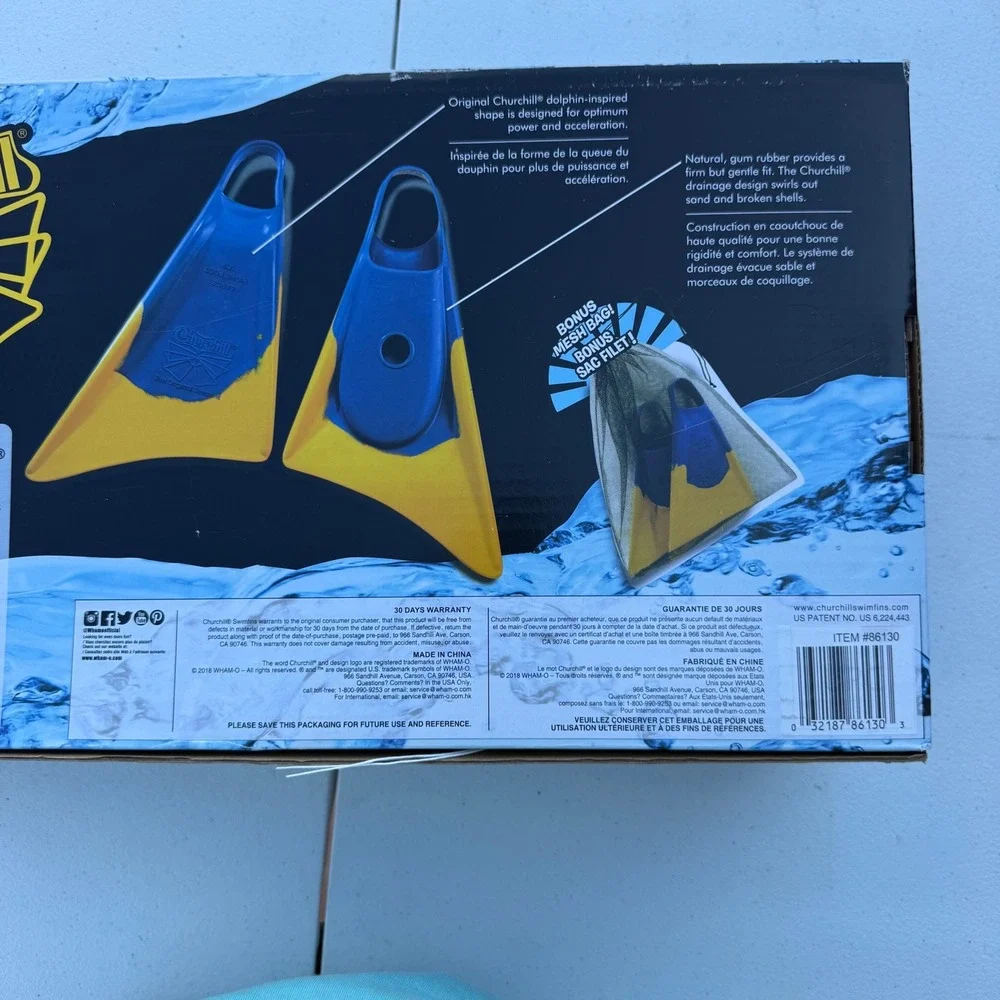 Churchill Makapuu Floating Swimfins Blue Orange Medium Bodyboard Fins with Bag
